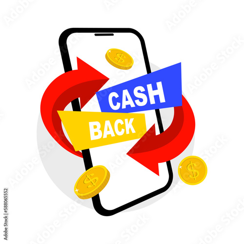 Cash back, money saving vector concept with dollar coins and arrows. Bonus program reward. Online shopping, cash back sale offer emblem, cash back service. Money cashback poster with gold dollar coins