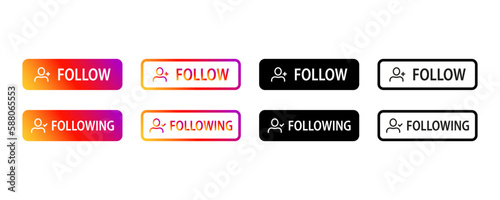 Follow and following buttons. Sign of subscription. The concept of the social network. Vector illustration © mi-vector