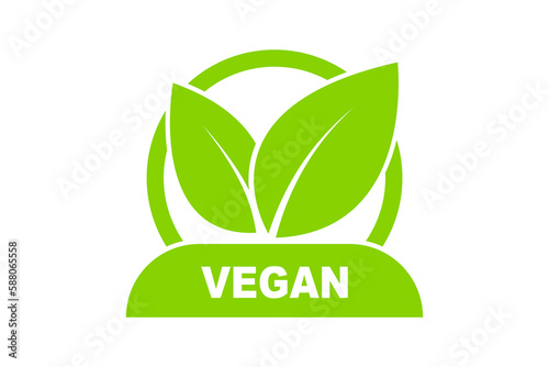 Vegan stamp icon vector logo template. Vegan, no meat, lactose free, healthy, fresh and nonviolent food. Round green vector illustration with leaves for stickers, labels and logos