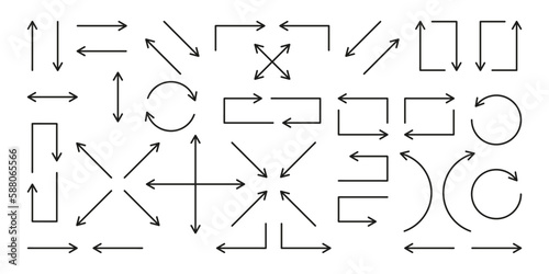 Arrow vector collection. Arrows icon set. Black arrows. Directional arrows. Arrow flat style isolated on white background