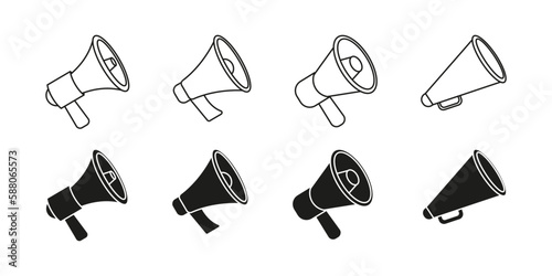 Megaphones icons set. Megaphone icon vector logo design emplate. loudspeaker icon vector. Voice sound speech logo silhouette sign. Set of simple megaphone line icons. Vector illustration