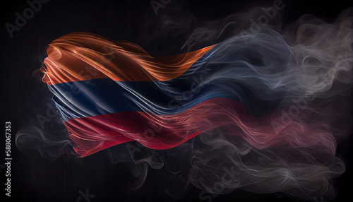 Explosion or Splashing of Smoke Wind in Shape of National Flag of Armenia Country on Dark Background Generative AI