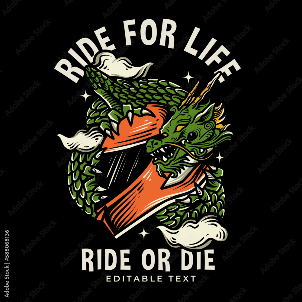 dragon illustration with motorcycle helmet