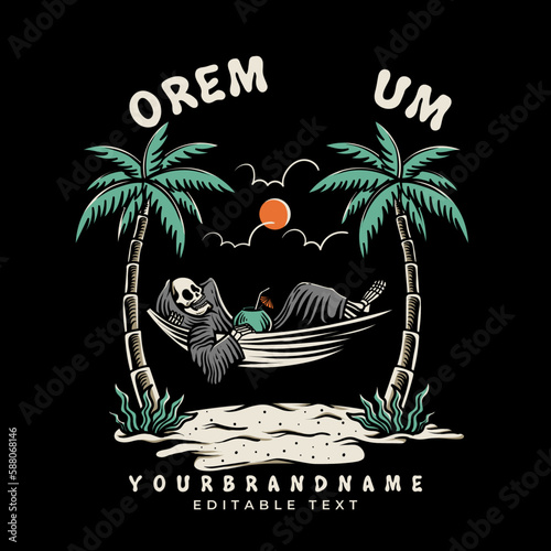 skeleton relax with hammock illustration
