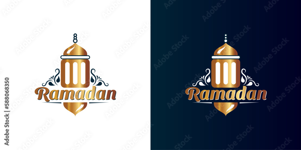 Ramadan golden luxury logo with a lanterns vector design