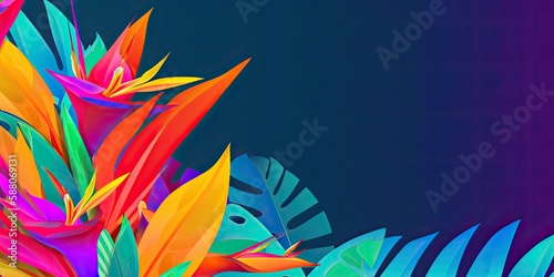Colorful tropical floral background Generative AI Art