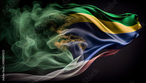 Country Flag of Brazil Creatively By Surrounded White Smoke Wind on Dark Backdrop AI Generative