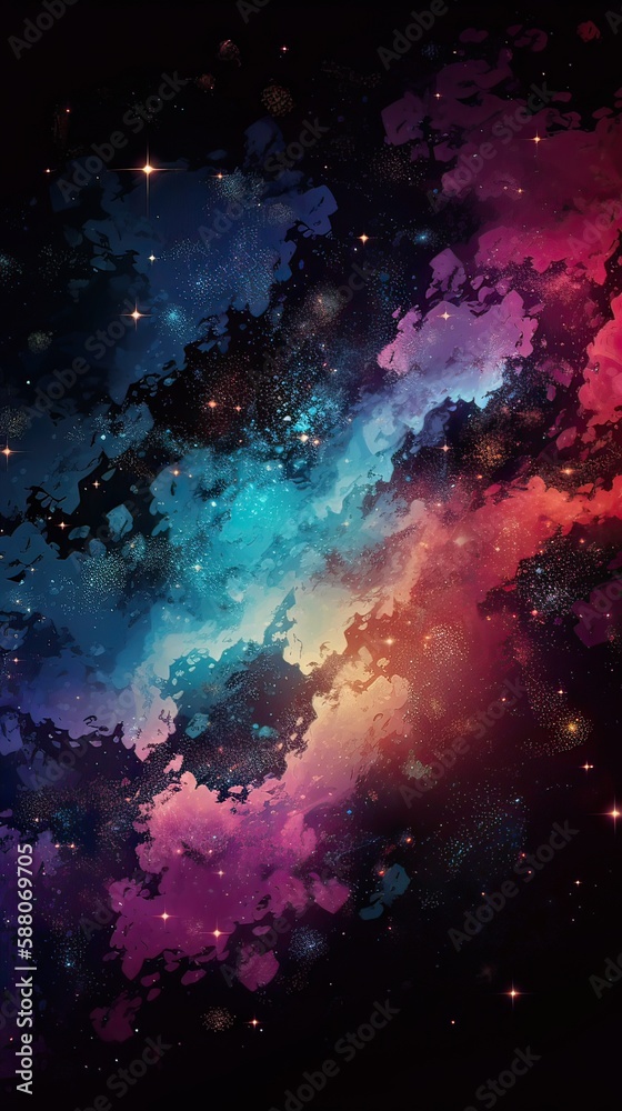 Abstract outer space endless nebula galaxy background. Large view of a colorful dark nebula in space. Cosmic background with bright shining stars, galaxies, and a deep universe. Generative ai