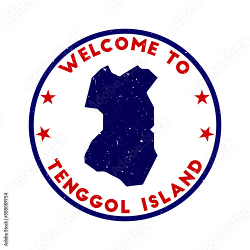 Welcome to Tenggol Island stamp. Grunge island round stamp with texture in Communist color theme. Vintage style geometric Tenggol Island seal. Captivating vector illustration. photo