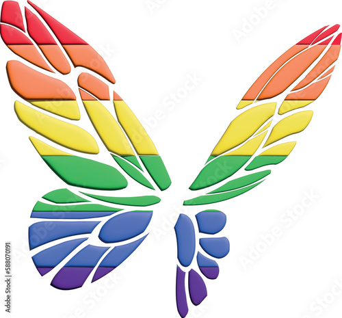 Rainbow butterfly with butterfly wings 3d illustration.