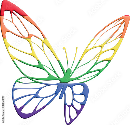 Rainbow butterfly with butterfly wings 3d illustration.
