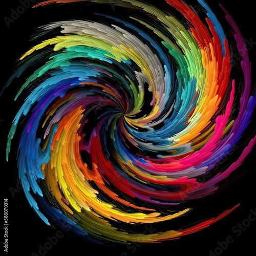 Interplay of vibrant strands of color on the subject of creativity and art. Generative Ai.