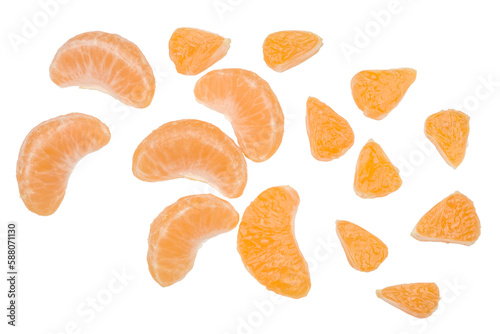 Tangerine slices isolated on a white background, top view