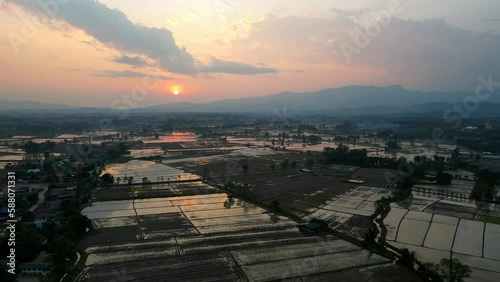 Thailand Countryside Sunset Rice Paddies