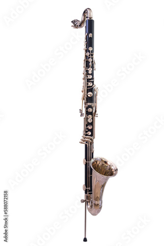 Bass clarinet with floor peg on white background