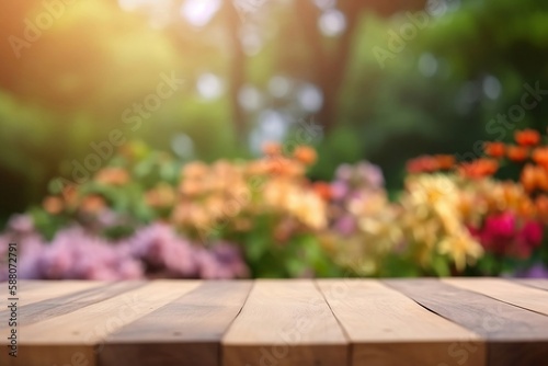 Copy Space or Product Display on Empty Wooden Table with Soft Blurred Background © Thares2020
