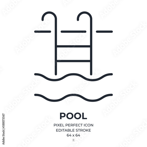 Pool editable stroke outline icon isolated on white background flat vector illustration. Pixel perfect. 64 x 64.