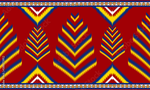 Beautiful Ethnic abstract ikat art. Seamless Kasuri pattern in tribal, folk embroidery, Aztec geometric art ornament print. Design for carpet, wallpaper, clothing, wrapping, fabric,cover. Yellow color