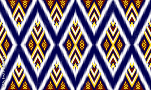 Beautiful Ethnic abstract ikat art. Seamless Kasuri pattern in tribal, folk embroidery, Aztec geometric art ornament print. Design for carpet, wallpaper, clothing, wrapping, fabric,cover. Yellow color