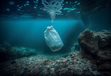 Garbage; rubbish at the bottom of the blue sea; which pollutes nature.