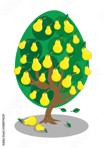 vector illustration pear tree with ripe yellow fruits