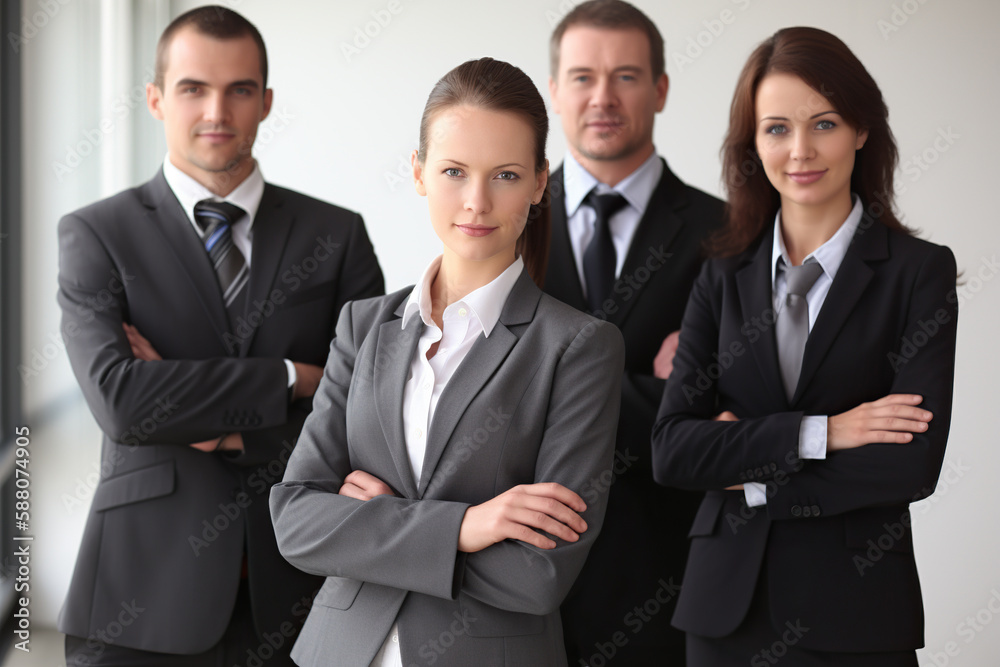 Group of business people standing in a row and looking at camera. Generative AI Group of business people standing in a row and looking at camera. Generative AI