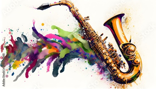 Saxophone in watercolor style by Generative AI