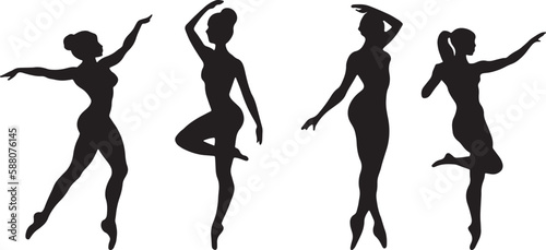 Beautiful female bodies. Vector silhouette of a slender theater and ballet actresses