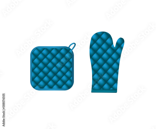Blue oven mitt and pot holder. vector