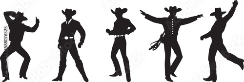 Silhouette of cowboys dancing at the country music festival. Vector design for dance competition