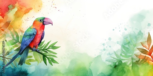 Watercolor background with tropical birds - generative AI Art © meredith blaché 