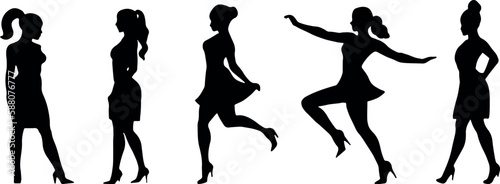 Beautiful young women stand in elegant poses. Set of silhouettes of girls with a beautiful slim figure