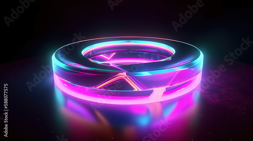 Cross symbol with pink neon ring, Bright color. Generative Ai