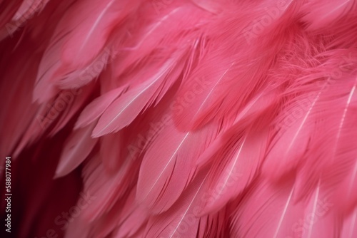  Close-up of pink feathers background. Generative AI