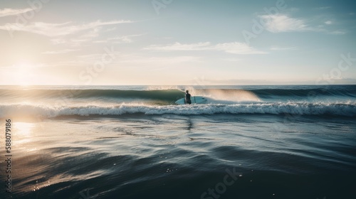 Blue Horizon  A Surfer s Paradise with a Sky and Sea of One  Generative AI 