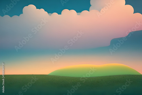 Beautiful colorful sky blue cloud minimalist illustration background and backdrop. Material design element and 3d render. Generative AI.