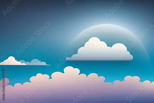 Beautiful sky blue cloud minimalist illustration background and backdrop. Material design element and 3d render. Generative AI.