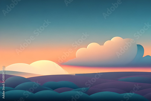 Beautiful colorful sky blue cloud minimalist illustration background and backdrop. Material design element and 3d render. Generative AI. © Riocool