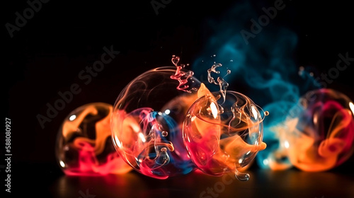 Colorful smoke on black background. Acrylic colors and smoke in water. Abstract background for design. Generative AI technology.