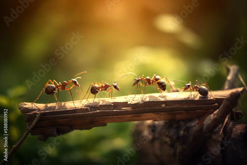 Ameisen im Wald bei Sonnenschein, generative AI