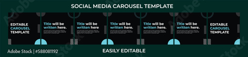 Classic elegant vibrant social media carousel post template square neon black and blue editable