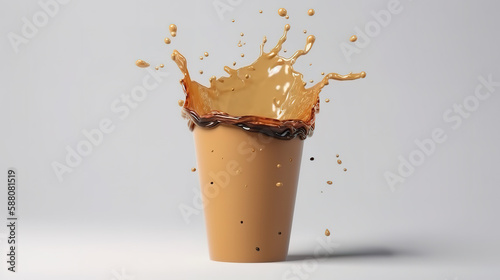 coffee with brown splash isolated on white background. Generative Ai
