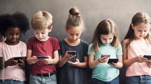 enfants qui regardent leur smartphone au lieu de jouer entre eux - generative ai