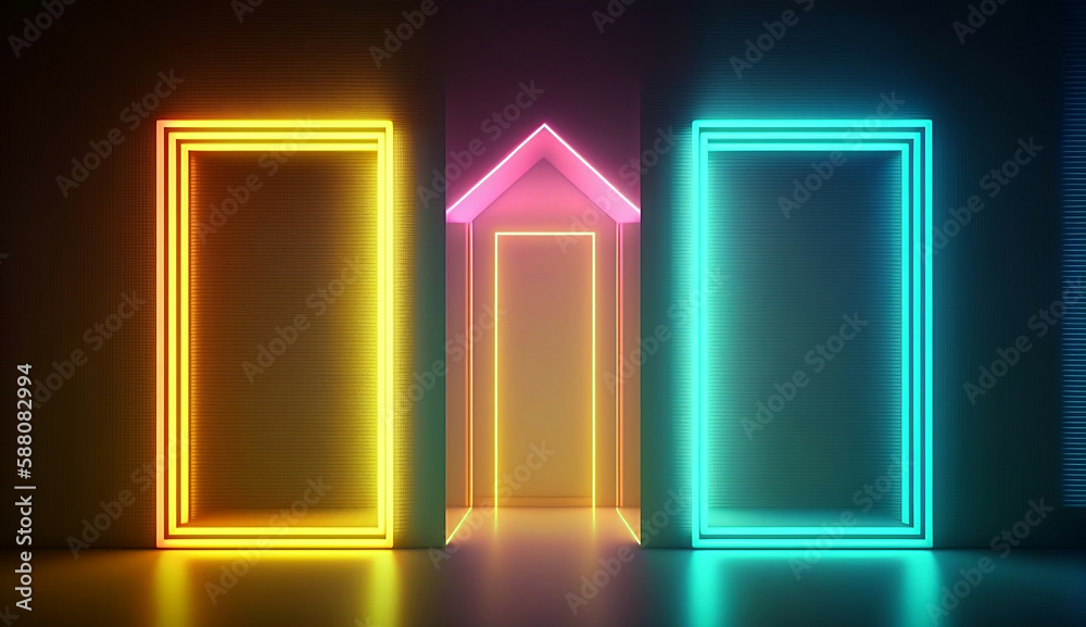 Retro neon light frame background new quality universal colorful technology stock image illustration design generative ai Retro neon light frame background new quality universal colorful technology stock image illustration design generative ai