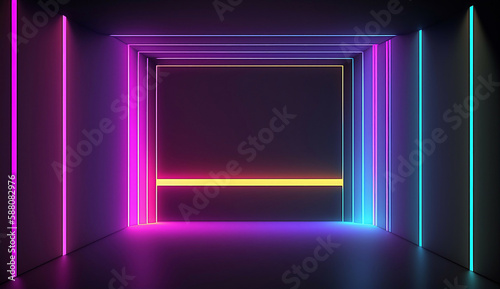 Retro neon light frame background new quality universal colorful technology stock image illustration design generative ai