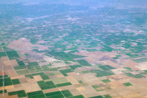 aerial view of rural farmland and fields in central valley, california, corcoran , kings county, santa fe ave  photo