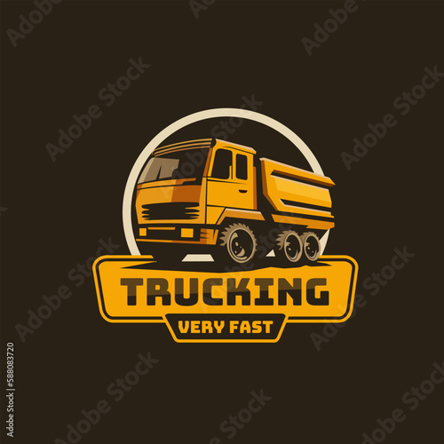 Trucking company emblem logo ready made logo template. Logo for the transportation of bulk materials (sand, earth, gravel).