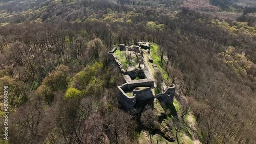 Medieval fort ruins in the Borzsony mountains. The name is Fort of Dregely. The fort was built in 13th century. Destroyed in 1552.  photo