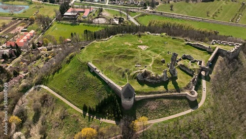 medieval fort ruins next to Nograd village in North Hungary. The fort of Nograd was built in 12th century. Destroyed by a thundersroke in 1685. there is in Borzsony mountains. It called Novigrad too photo