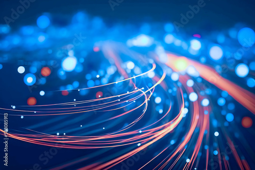 colored electric cables and led. optical fiber, intense colors, background for technology image and new business trends created with Generative AI technology photo